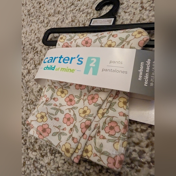 3 NWT Carters Newborn Pants Floral Purple Ruffle Grey - Picture 2 of 4